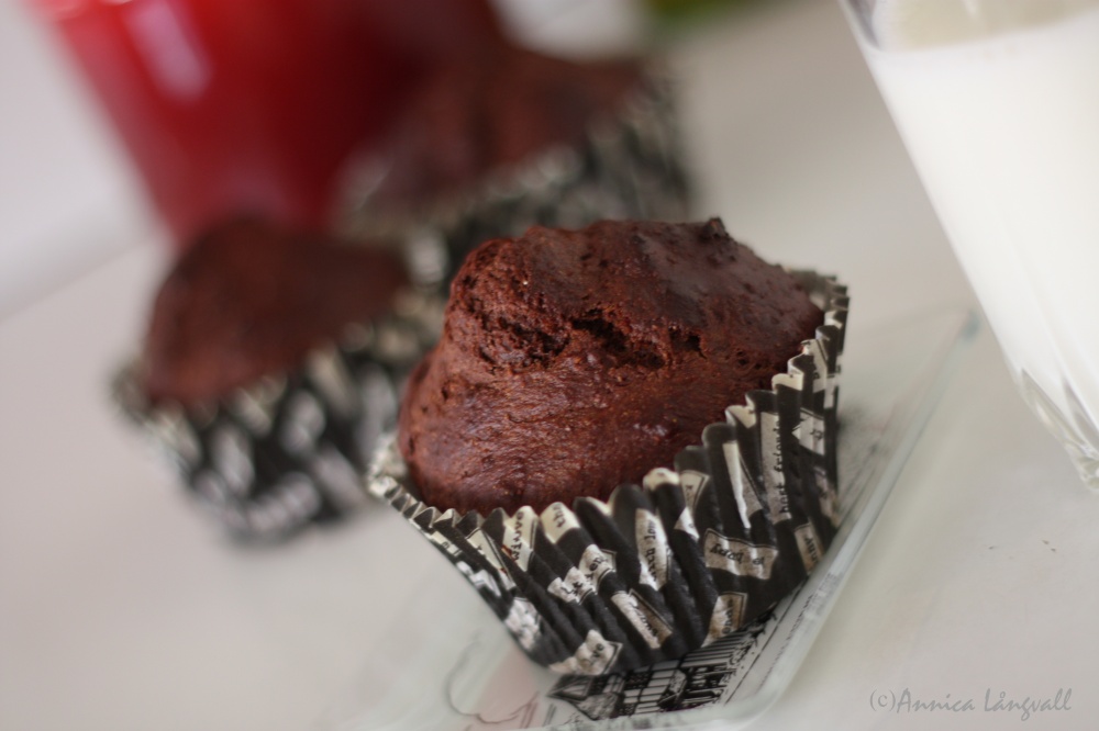 Proteinrik hälsosam chokladmuffin