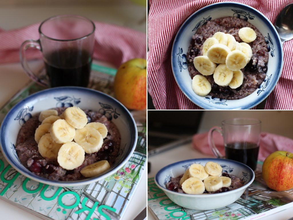 bovetegröt med banan och körsbär
